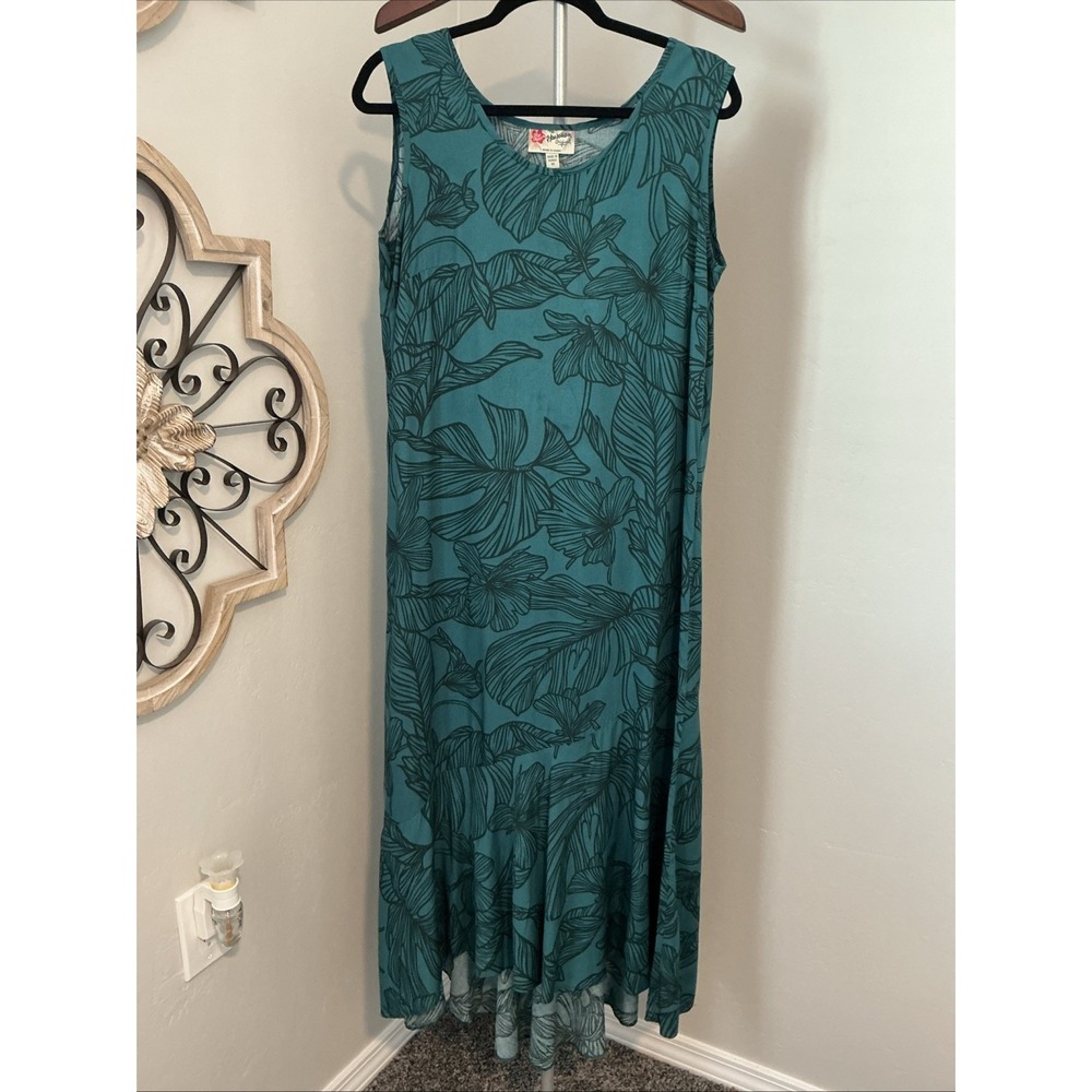 Hilo Hattie Hawaiian Maxi‎ Botanic Breeze Green Floral Sleeveless Sz M
